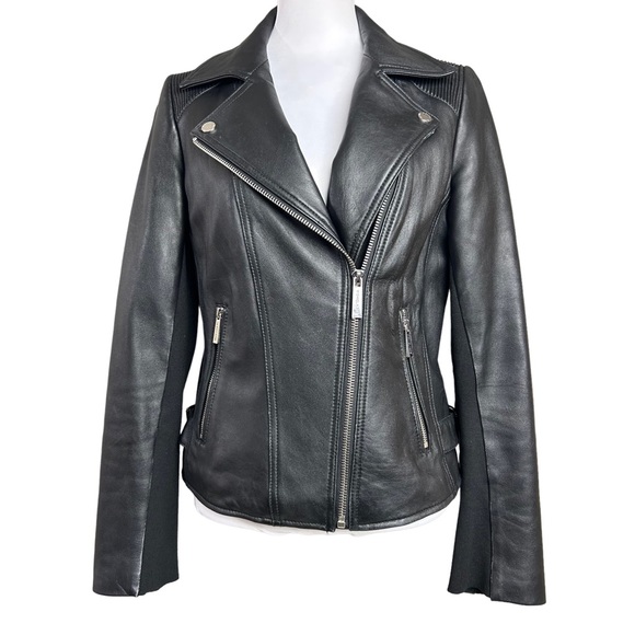 Michael Kors Leather Moto Jacket Black Zip Biker Goth - Picture 4 of 14